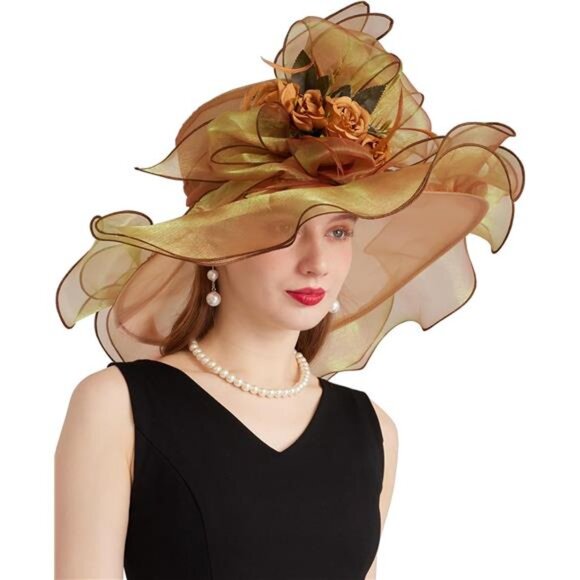 Women's Kentucky Derby Church Dress Hat 02-gold - Picture 1 of 7
